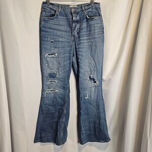 We The Free Free People Thirty-Three Distressed Flare Jeans Blue Medium Wash 33